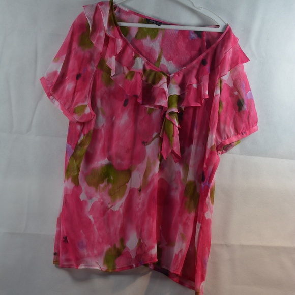 Pink Floral Light and Airy Chiffon Blouse SZ XL Jones New York - Picture 2 of 6